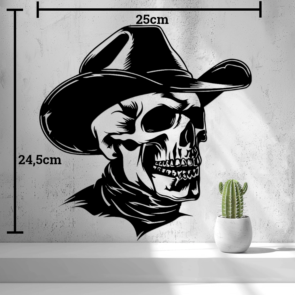 2D Skull with Cowboy Hat Wall Art